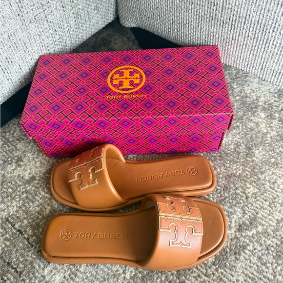 Leather sandals Tory Burch Brown size 7 US in Leather - 24979232 Tory Burch Brown Slide Sandals